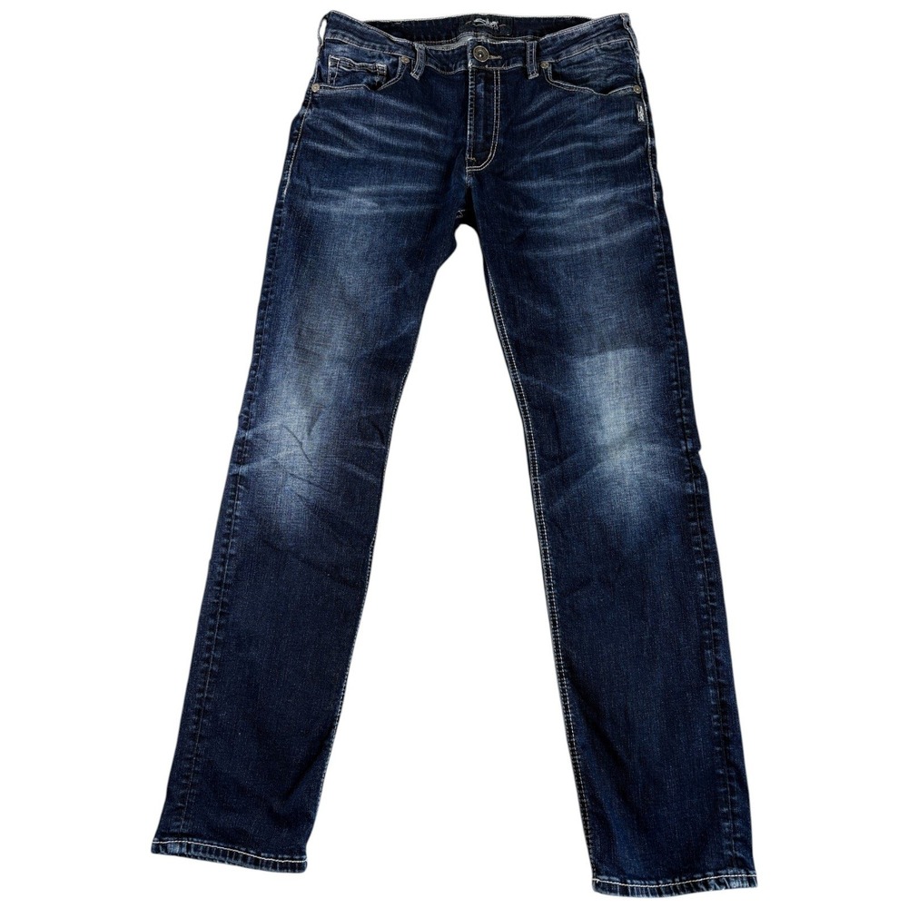 Silver Jeans Co Konrad Jeans Mens 34x32 Dark Blue Faded Slim Heritage Western